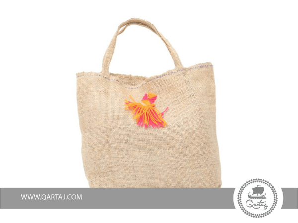 S&A Handwoven Pompom Burlap Bag