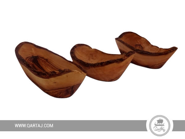 set of three rustic small olive wood bowls made in tunisia 