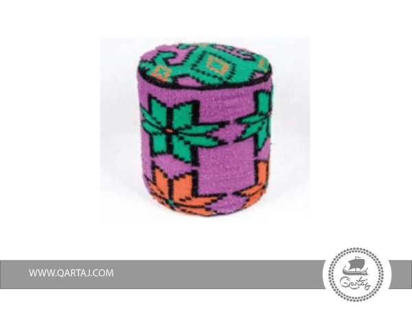 Small-purple-Pouf-With-green-and-orange-design