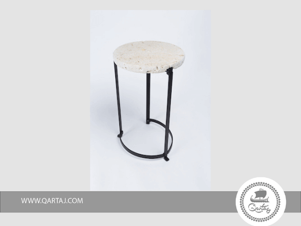 table-metal-and-fossilized-stone-handmade