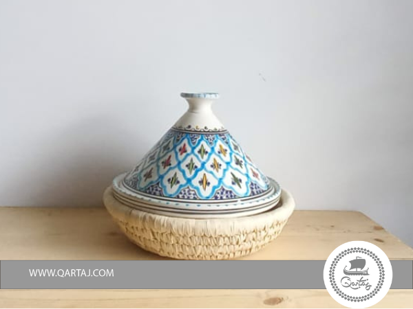 Traditional Hand-painted  Tunisian Tajine Blue & White  Tagine Pot Clay Ceramic Glazed Berber Traditional Cookware