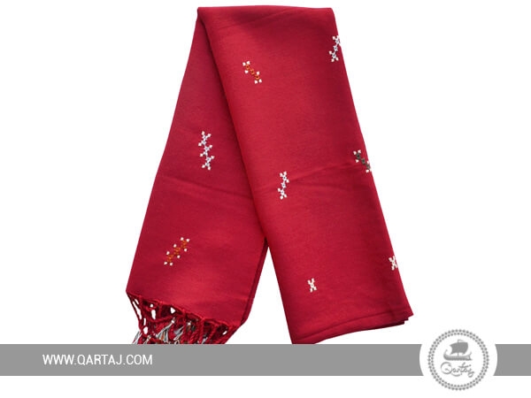 Traditional Scarf With Hand Embroidery With Floral Motifs
