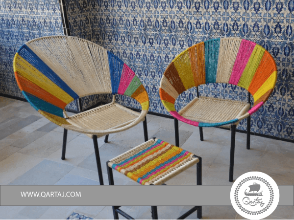 Tunisian Handmade Table & Chair Set, Vegetal Fiber