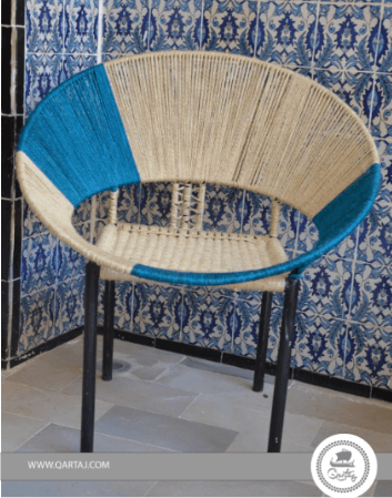 Tunisian Handmade Blue And Light Brown Hoop Chair