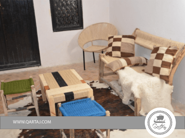 Tunisian Handmade Sofa,Table and Chair Set, Vegetal Fiber