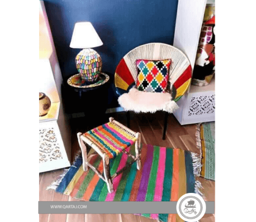 Tunisian Handmade Table & Chair Set colorful , Vegetal Fiber