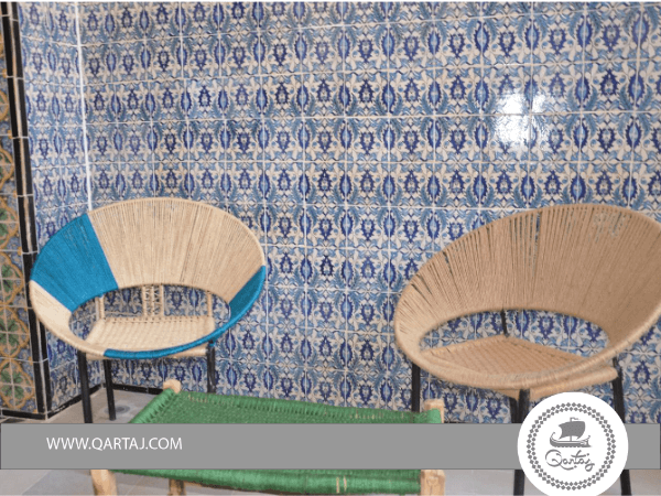 Tunisian Handmade Table & Chair Set, Handcrafted of Halfa 