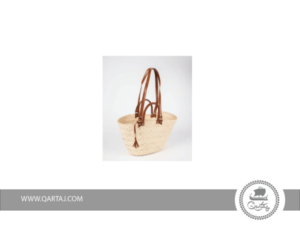 Vegetale-fiber-tunisian-Handmade-Couffin-Koffa-Basket-with-brown-adornment 