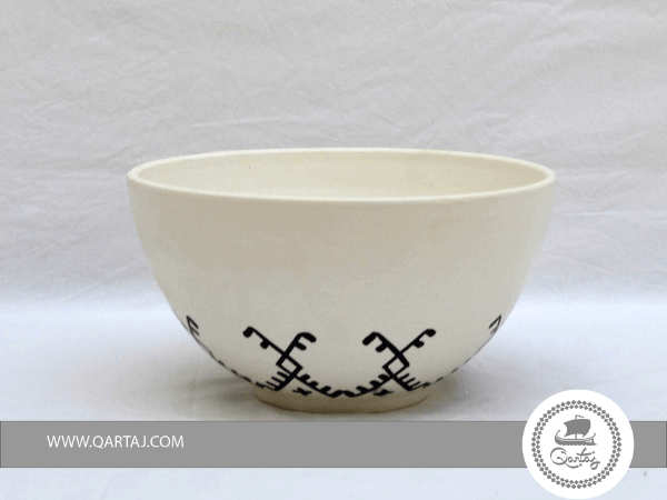 White & Black Ceramic Bowl, Hand Painted
