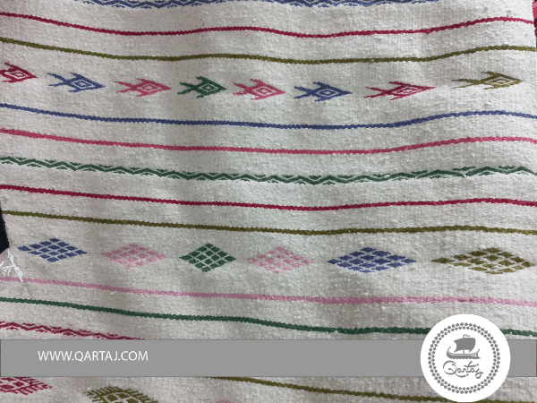 White Kilim With Multi Color Patterns, Tunisian Rug
