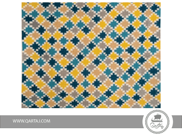 Yellow-turquoise-blue-Geometric-Rug-Tunisia-Carpet