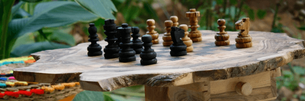 olive wood chess board with drawer