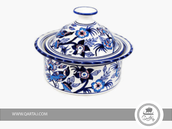 Handmade Floral Blue Ceramic Tajine
