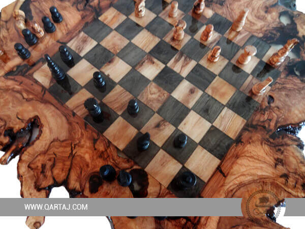 Rustic olive wood  chess board